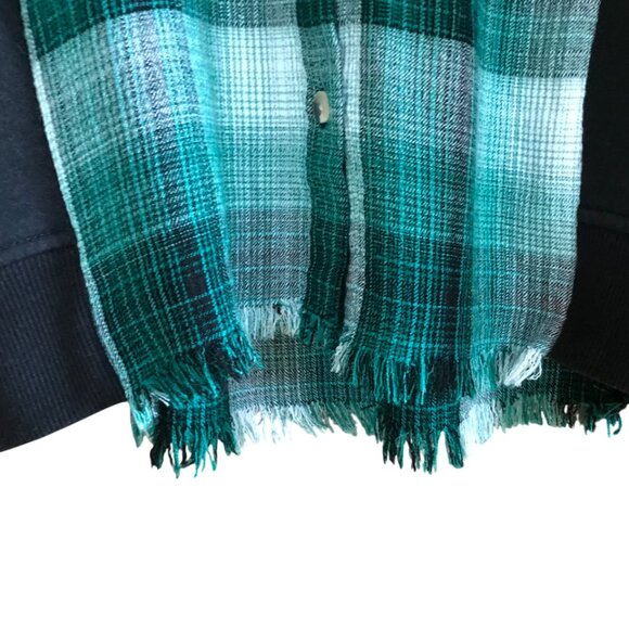 Upcycled Flannel Shirt, Size M: Green Plaid Sweatshirt, Button-Down Sweater - Picture 8 of 11